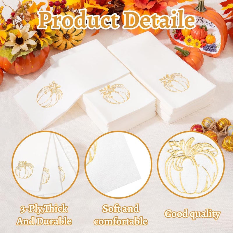 Joyido 50PCS Thanksgiving Pumpkin Napkins - Heavy Duty Fall Pumpkin Paper Napkins - Thanksgiving Disposable Hand Towels for Friendsgiving Table Decor Party Supplies - Image 3
